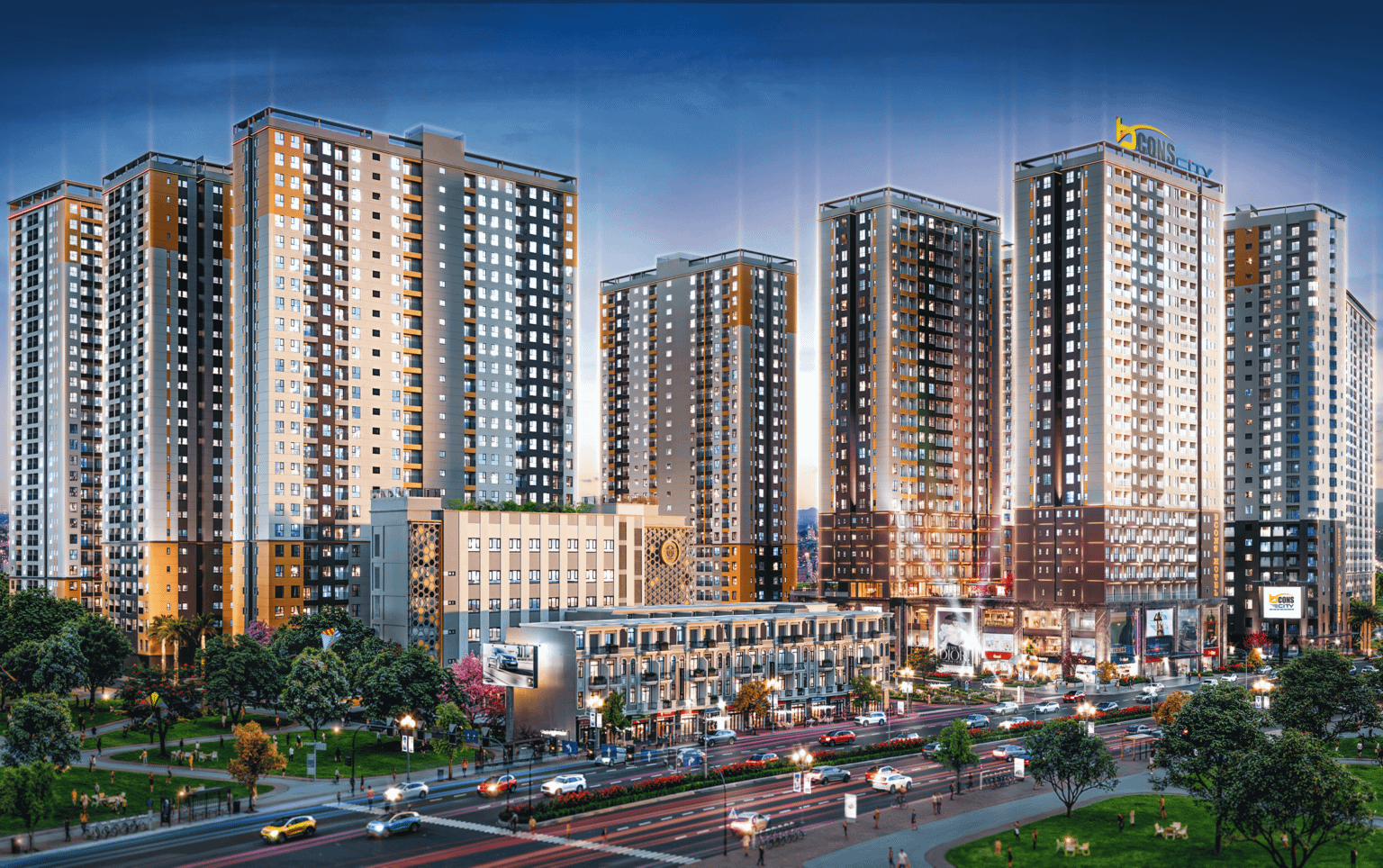 Phối cảnh toàn cảnh đại đô thị phức hợp Bcons City Dĩ An