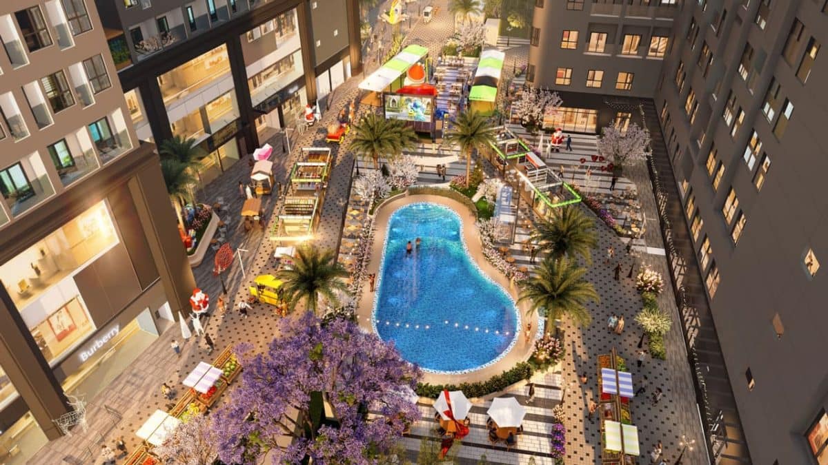 Tiện ích hồ bơi ngoài trời hiện đại tại Bcons City