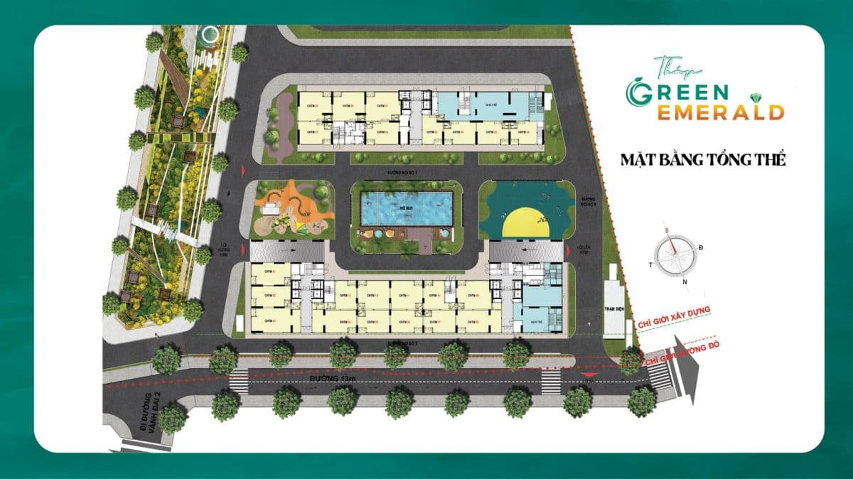 Mặt bằng tầng trệt điểm nhấn tháp Green Emerald Bcons City